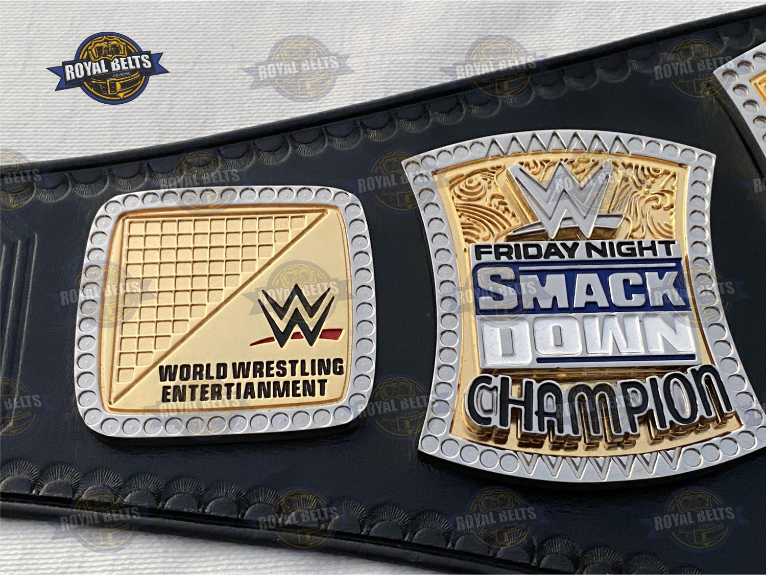 Spinner championship belt with engraved side plates, mirror polished dual, thick stitched black leather strap