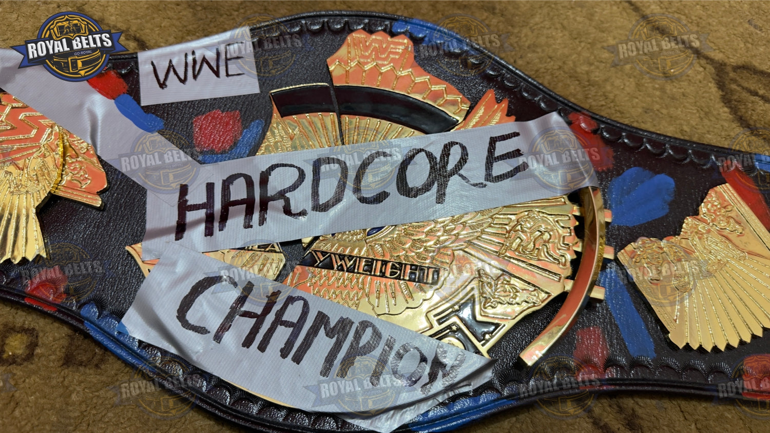 WWE Hardcore championship belt replica with engraved metal center plate Crafted by Royal Belts