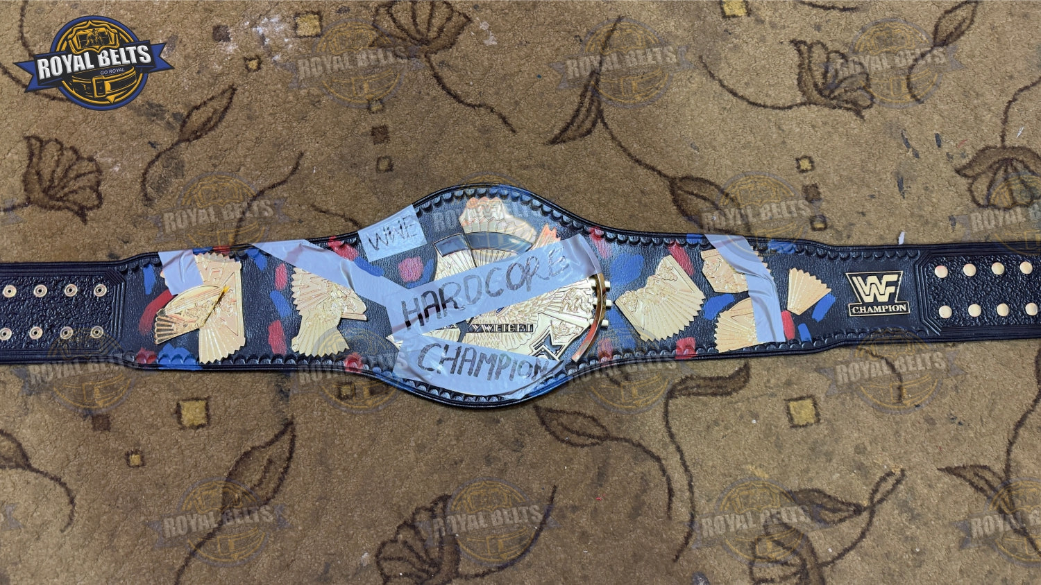 Hardcore wrestling title belt WWE with polished gold plates and leather backing Made by Royal Belts