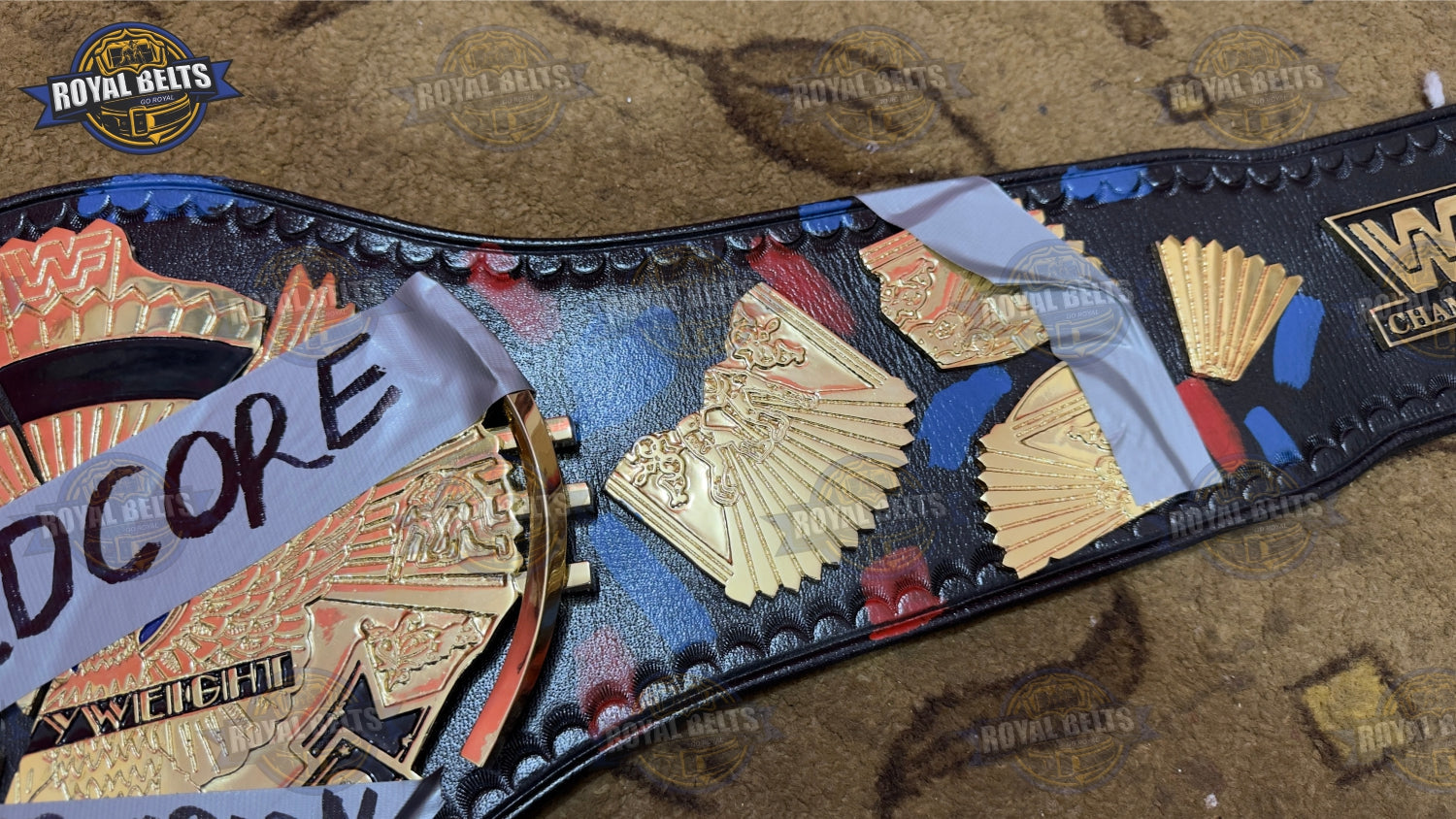 Hardcore wrestling championship title belt with adjustable leather strap