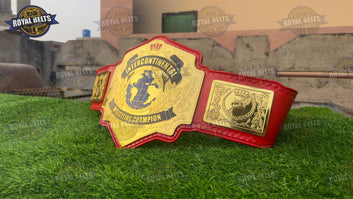 Intercontinental title belt featuring gold side plates, polished gold finish, snap closure Crafted by Royal Belts