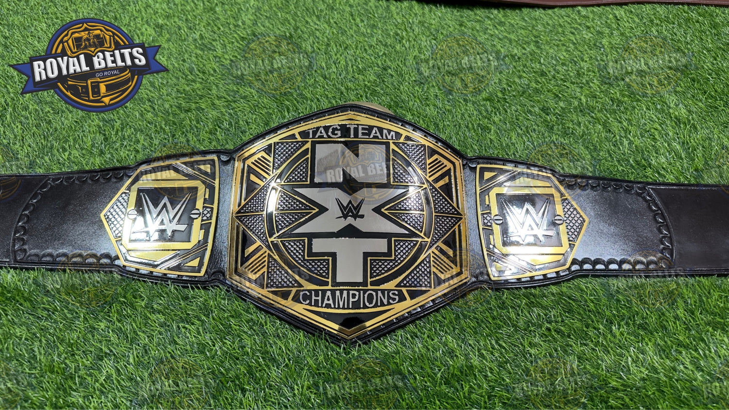 WWE NXT Wrestling Title Belt featuring precision engraved center plate, snap fit closure
