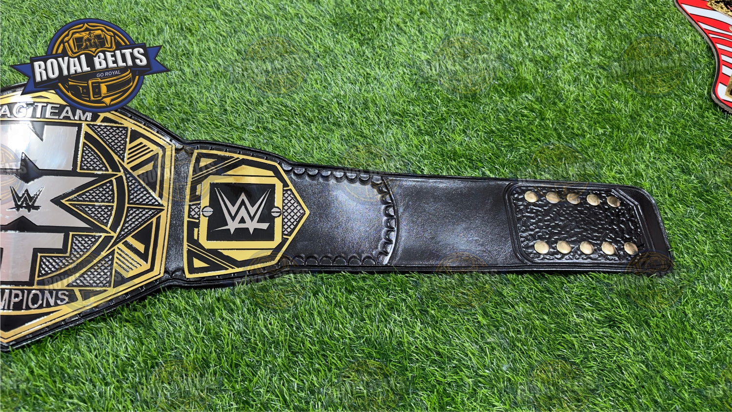 WWE NXT Wrestling Belt with raised NXT center plate, detailed side plates, snap closure