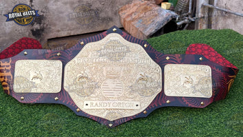WWE Randy Orton Big Gold Championship HD CNC belt featuring classic big gold center plate engraving Manufacture by Royal Belts