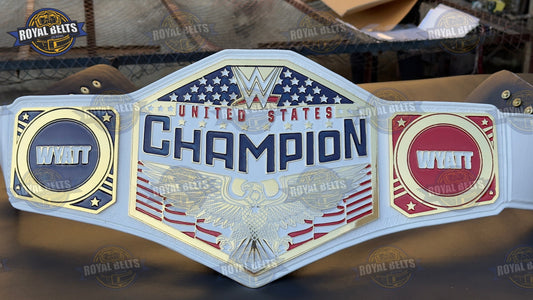 WWE United States title belt with custom side plates, gold plated center plate, white leather strap Made by Royal Belts