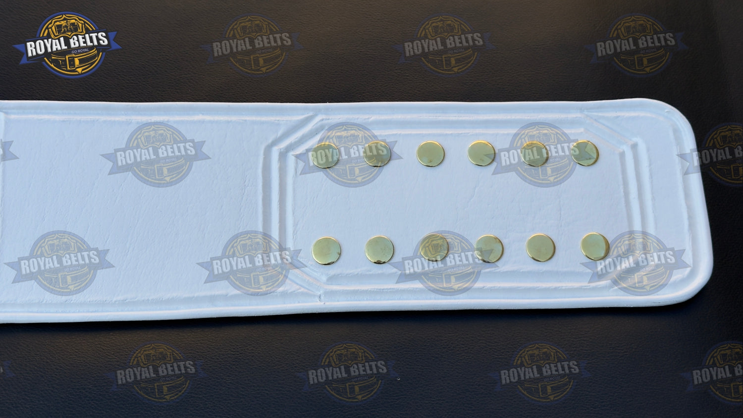 Custom WWE United States belt with multi layer center plate, white cowhide strap, snap closure leather