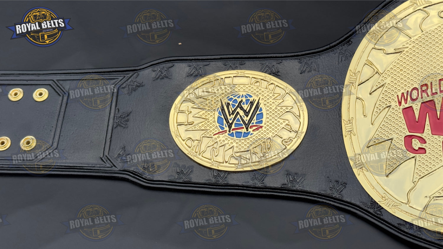 Women’s championship belt with thick embossed plates, premium zinc metal, stitched leather backing