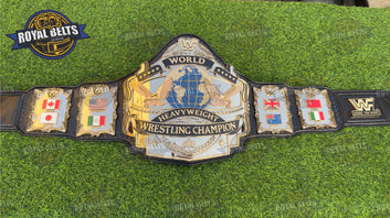 WWF Andre ’87 Title Belt raised 3D center, beveled side plates, stacked dual plating, stitched leather Manufacture by Royal Belts