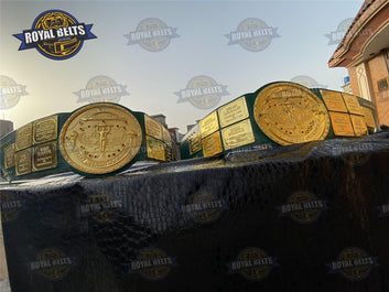 WWF Big Green Championship Belt raised 3D letters, layered side panels, stitched premium leather Crafted by Royal Belts