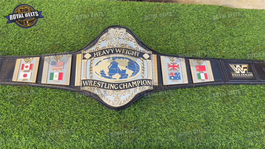 WWF Hogan 86 world heavyweight championship belt with dual plates and black leather strap Made by Royal Belts