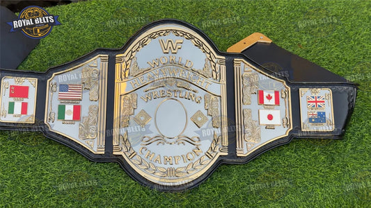 WWF Hogan Mystery championship belt with HD CNC dual plates and black leather strap Manufacture by Royal Belts 
