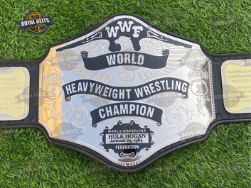 Hulk Hogan WWF championship belt replica with brass alloy plates and smooth black leather Made by Royal Belts