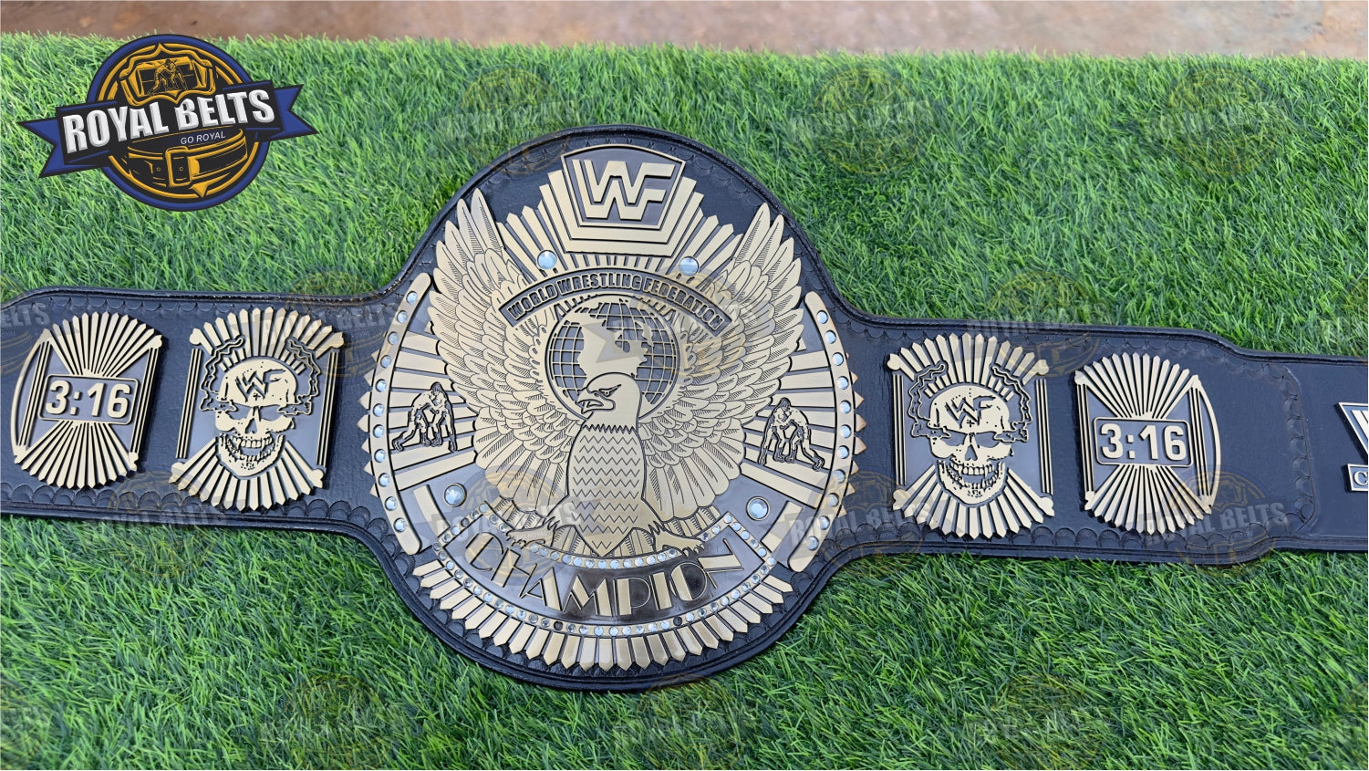 WWF Hybrid Wing Eagle Title Belt HD CNC antique plated belt with stacked metal plates Designed by Royal Belts