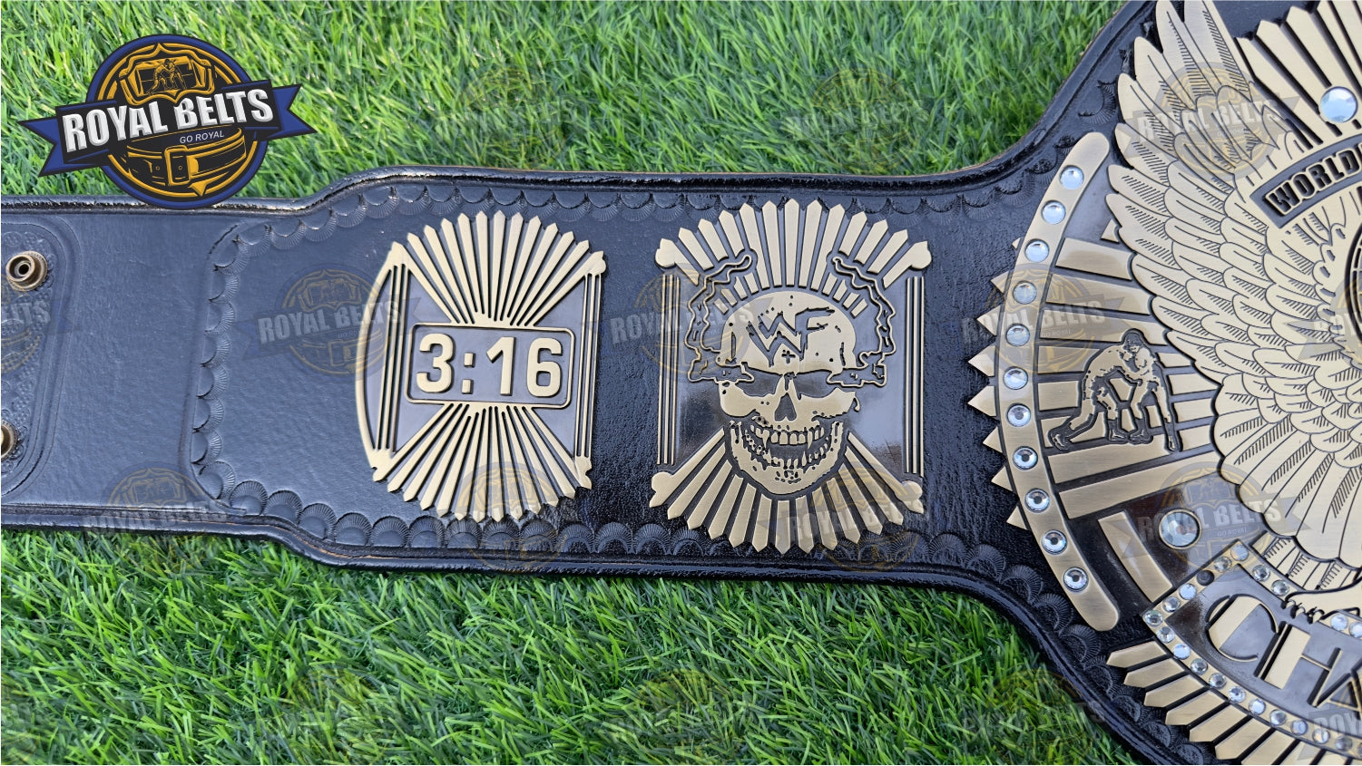 WWF Hybrid Wing Eagle Title metal stacked antique plated title belt