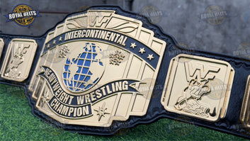 WWF IC title belt replica featuring 3D CNC engraved gold center plate Crafted by Royal Belts