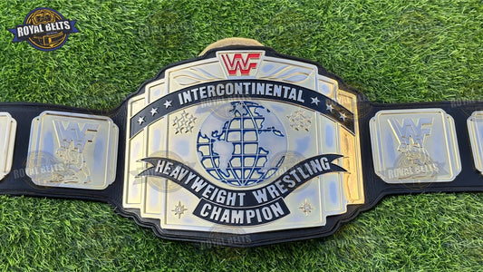 WWF Intercontinental Brasso Red Logo HD CNC title belt with polished gold plates, black leather strap Designed by Royal Belts