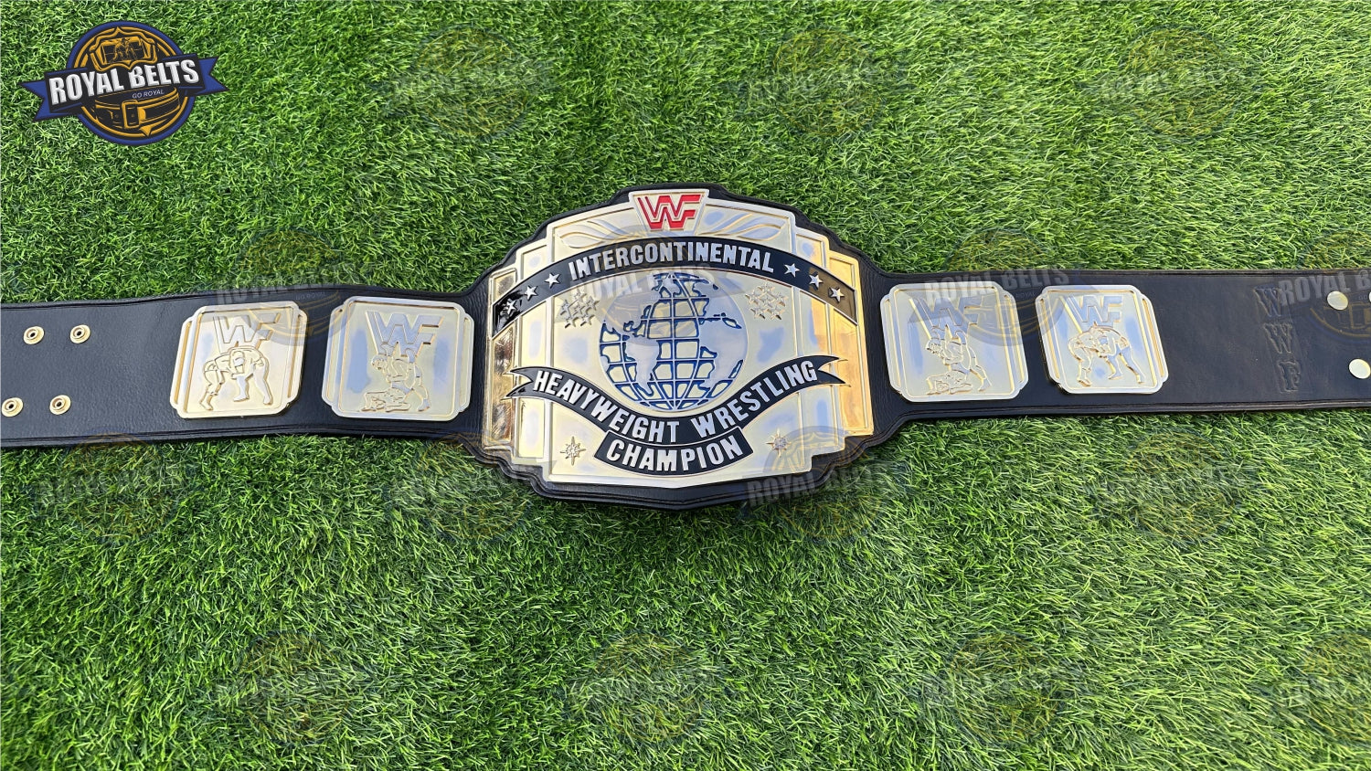 WWF Intercontinental Brasso Red Logo HD CNC title belt with raised lettering and gold polish 