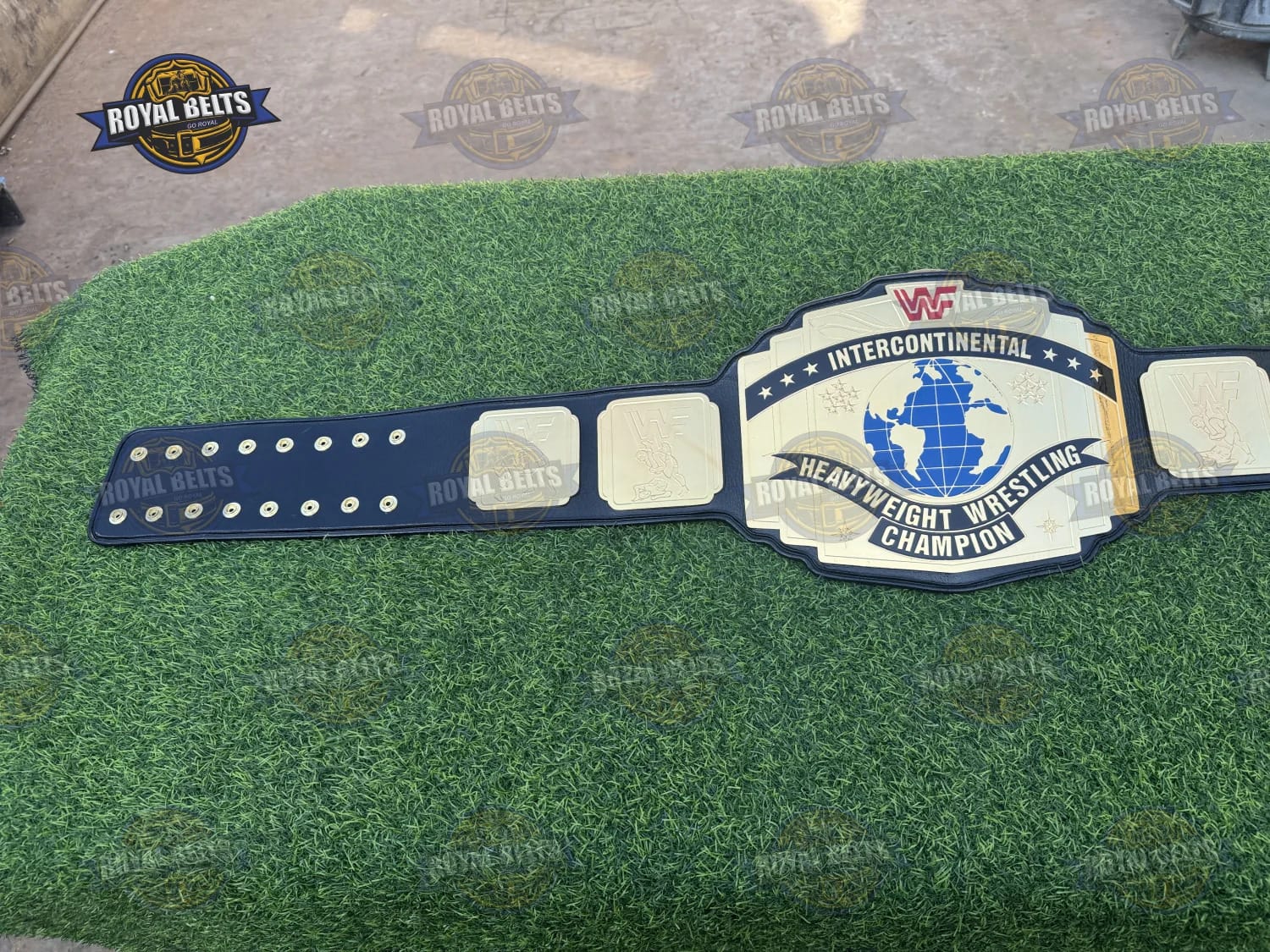 WWF Intercontinental Red Logo Championship Title Belt solid metal plates with stitched premium leather rear backing