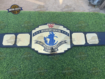 WWF Intercontinental Red Logo Championship Title Belt HD CNC engraved WWF red logo with polished gold plates Made by Royal Belts