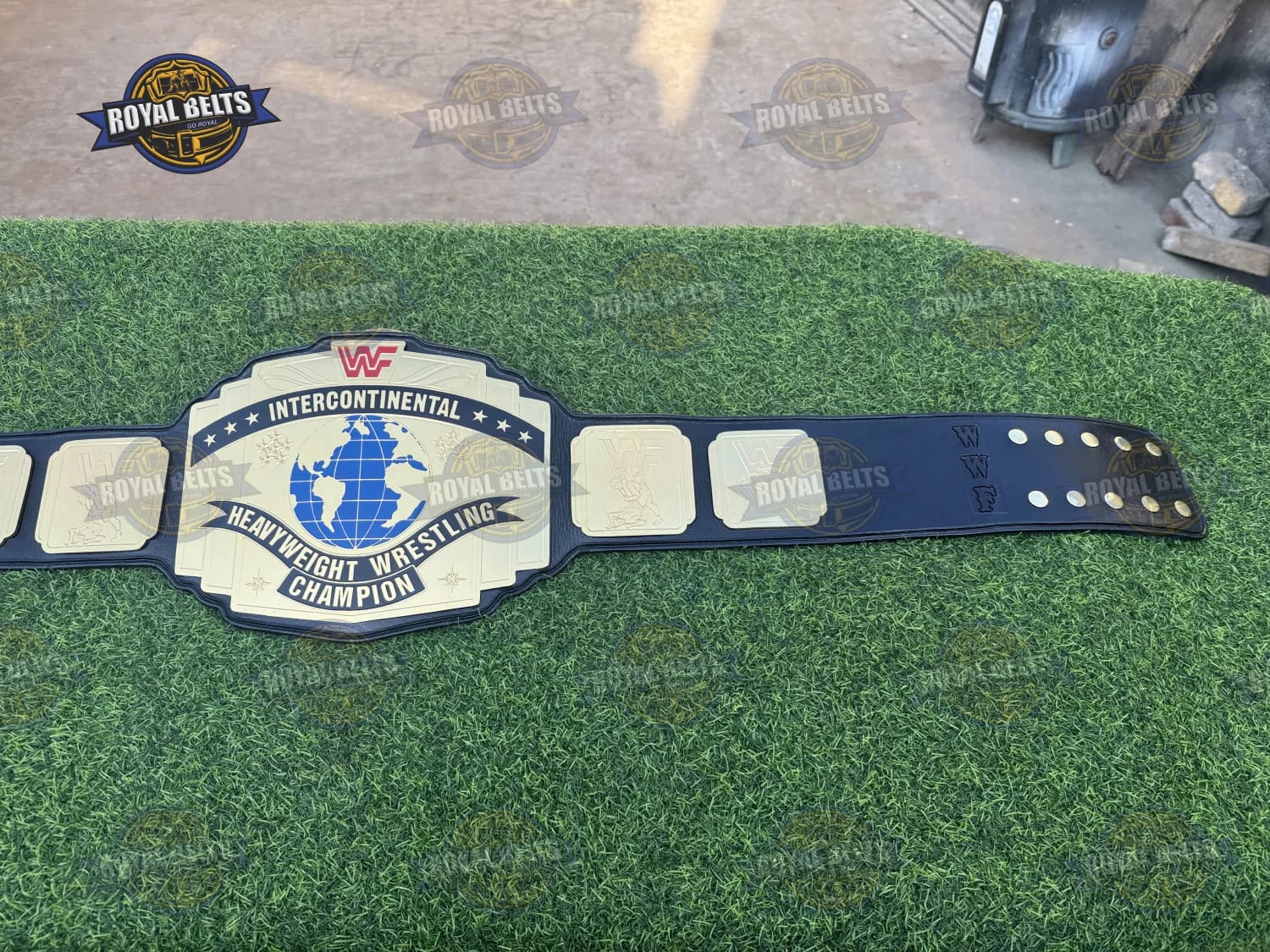 WWF Intercontinental Red Logo Championship Title Belt flexible stitched leather strap with mirror polished gold plates