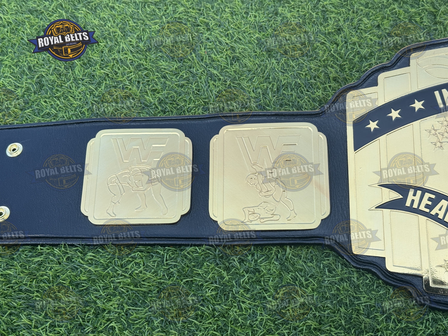 WWF Intercontinental Red Logo Championship Title Belt layered center and side plates with detailed engraved accents