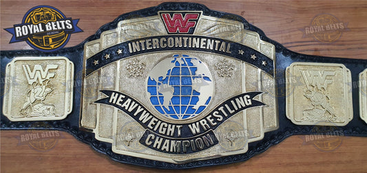 WWF Intercontinental Reg Logo Hand Tooled Diamond Texture Title Belt
