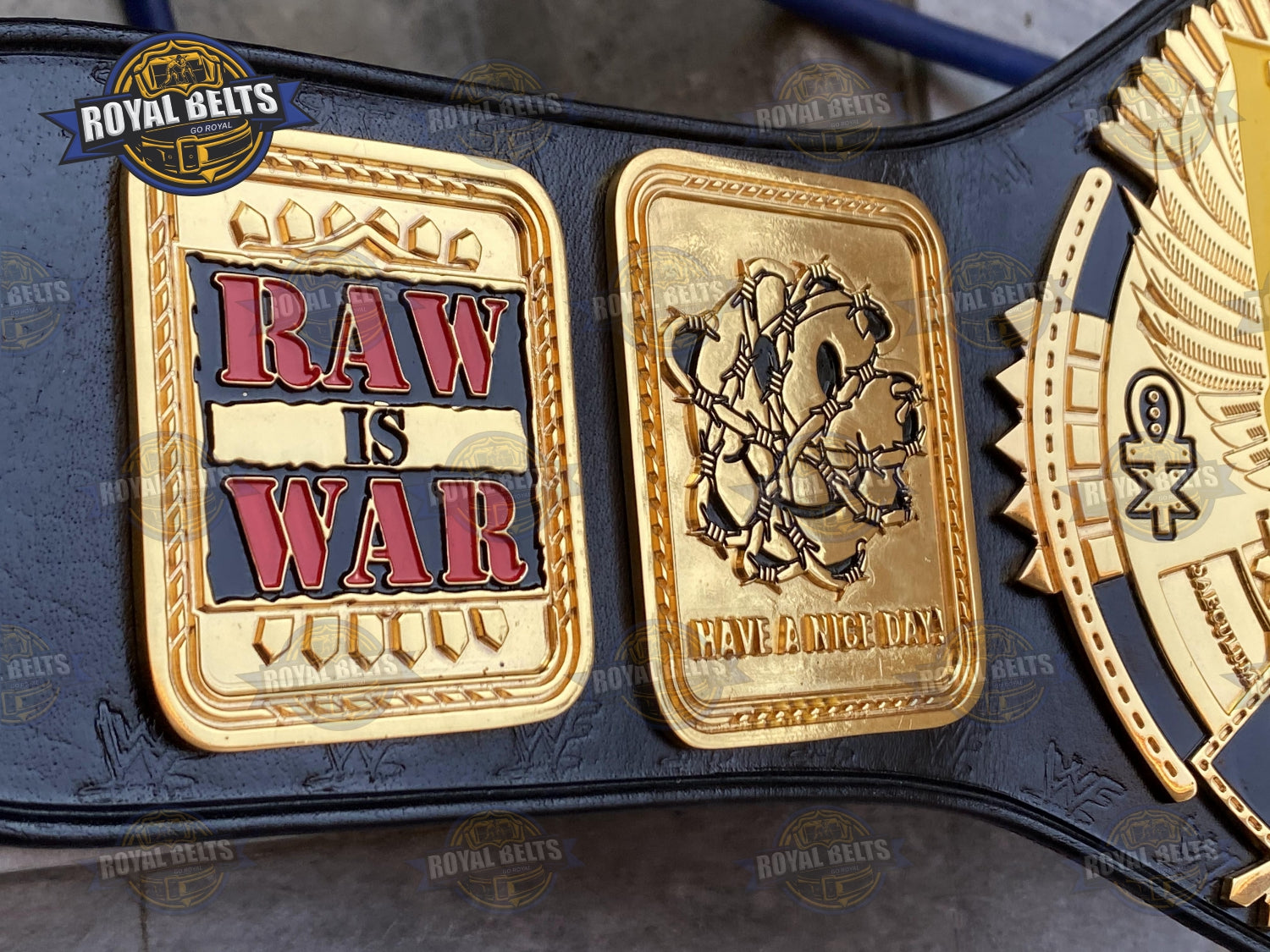 WWF Mick Foley Hardcore Belt CNC engraved plates, bold relief design, adjustable leather strap