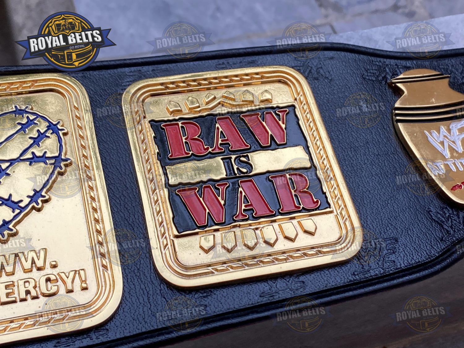 Mick Foley Hardcore WWF Belt raised CNC lettering, distressed metal tone, leather backing