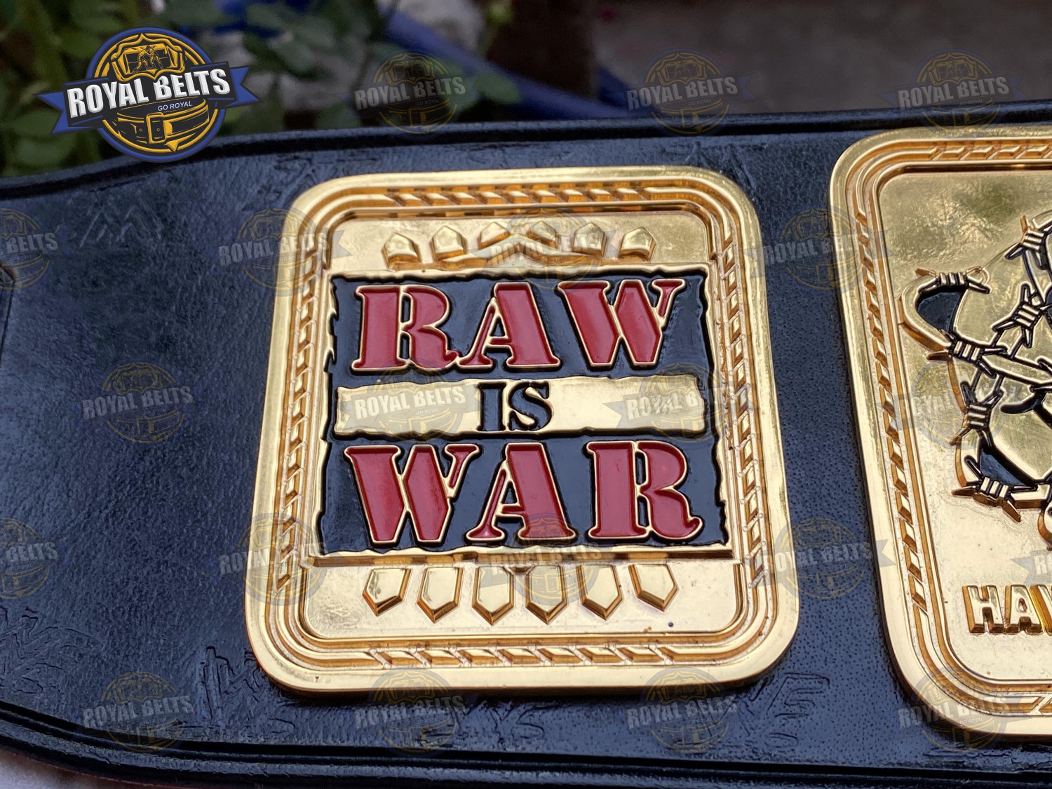 WWF Mick Foley Hardcore Belt deep etched CNC design, bold textures, stitched leather