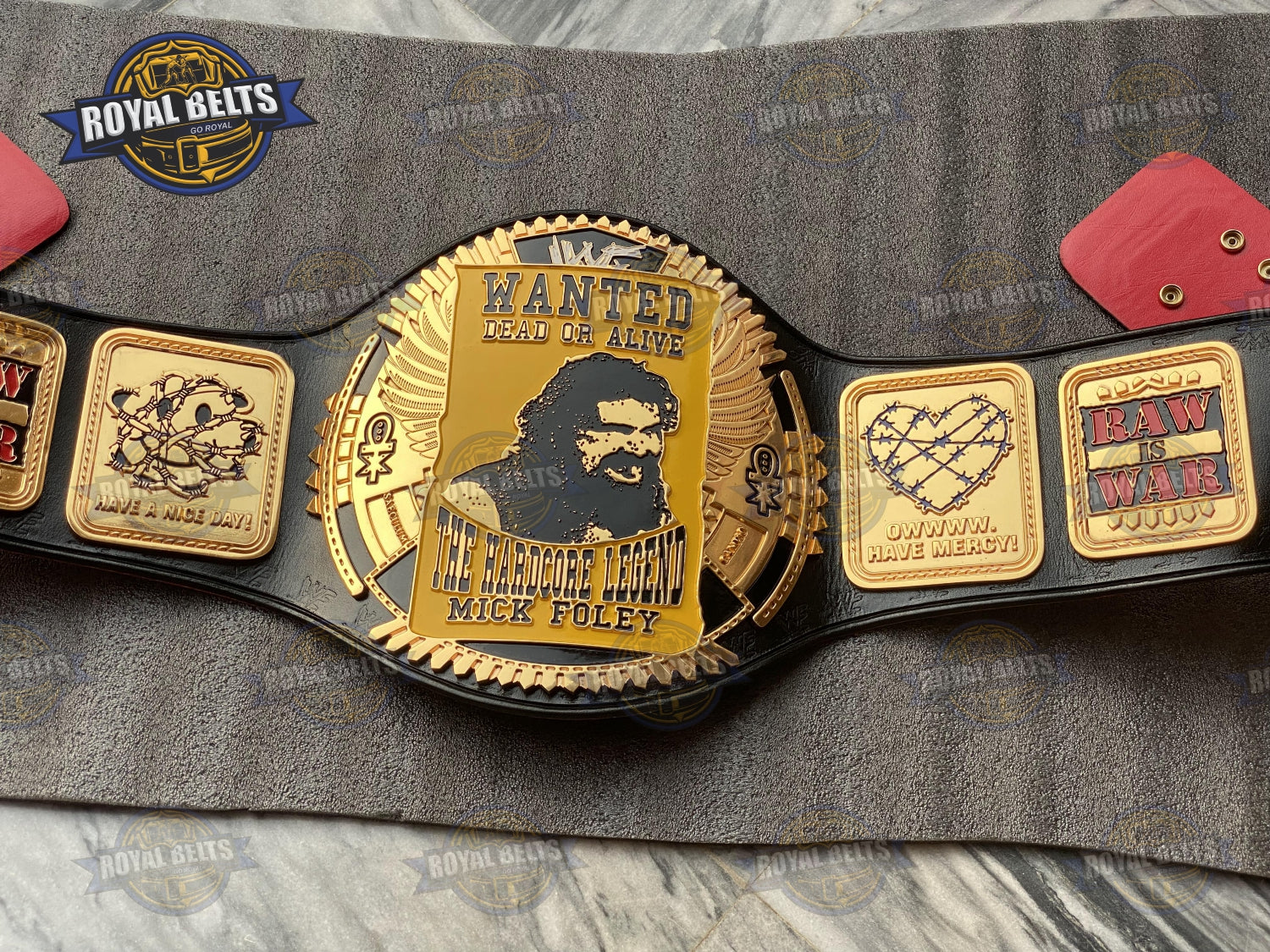 WWF Hardcore Legend Title Belt Mick Foley theme, HD CNC detailing, thick black leather strap