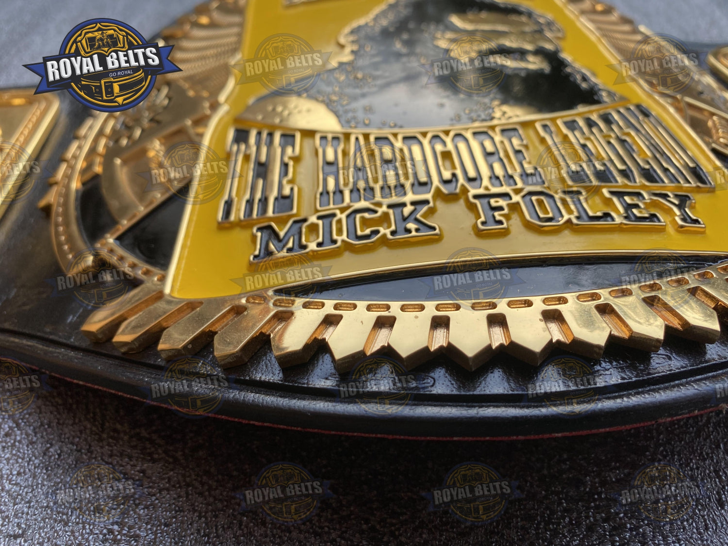 WWF Mick Foley Hardcore Belt HD CNC metalwork, embossed lettering, durable leather backing