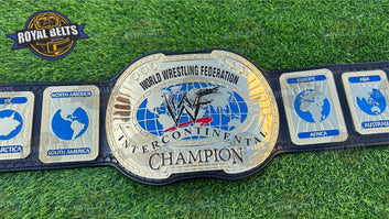 WWF Intercontinental Championship Belt featuring oval IC center plate, scratch logo, snap closure Manufacture by Royal Belts