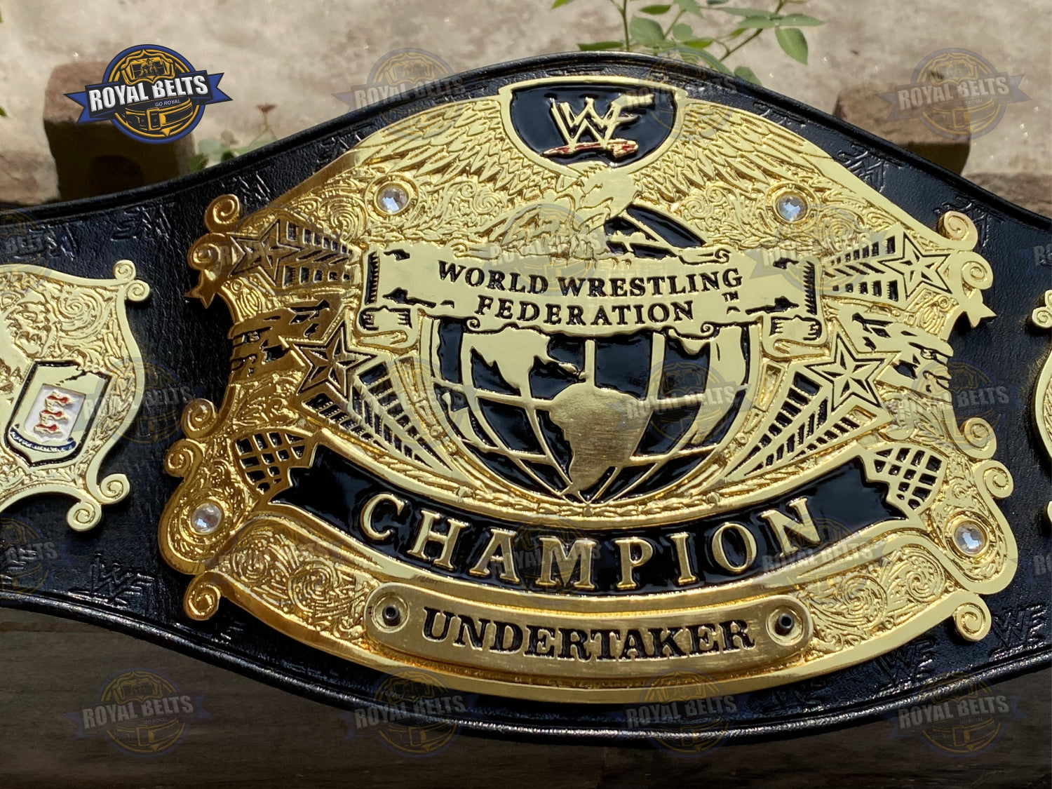 WWF V1 title belt with detailed metal plates Designed by Royal Belts 