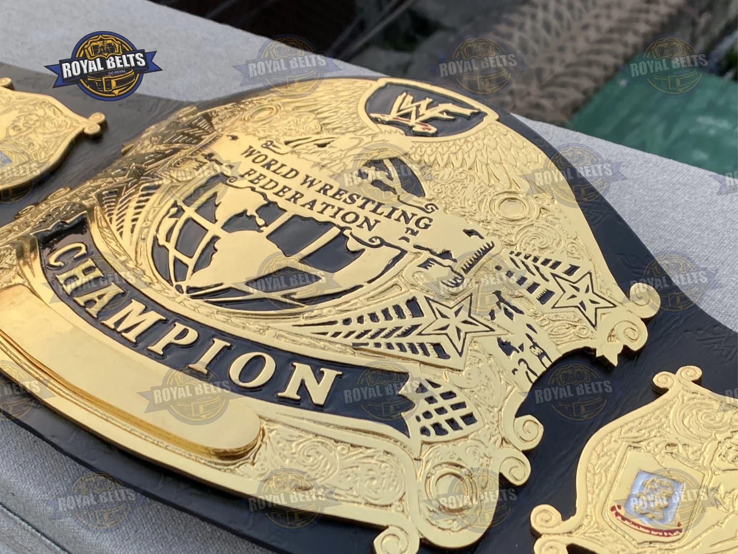 WWF championship belt with engraved plates
