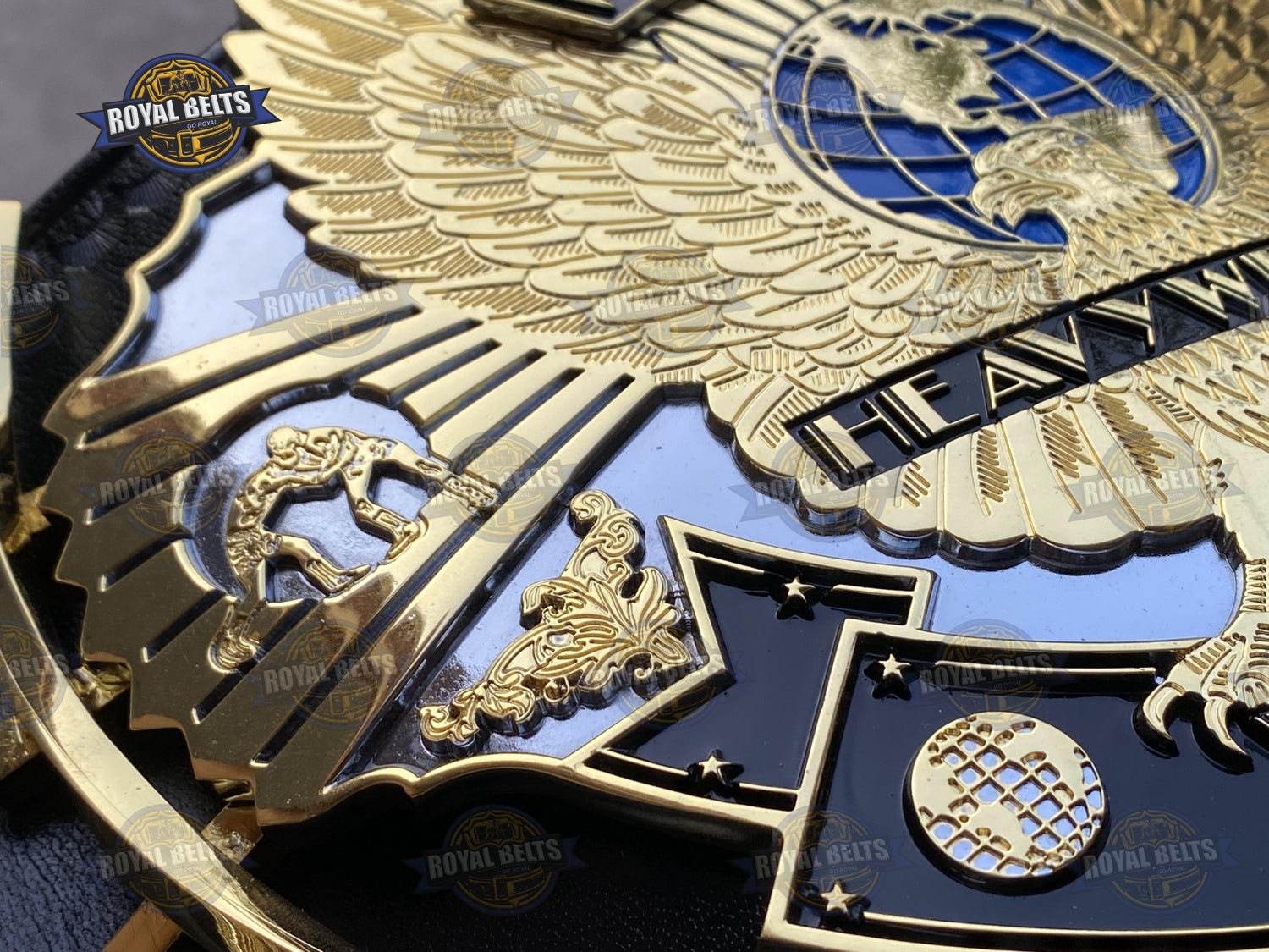 WWF Winged Eagle CNC Championship Title Belt beveled gold edges with reinforced snap fasteners 