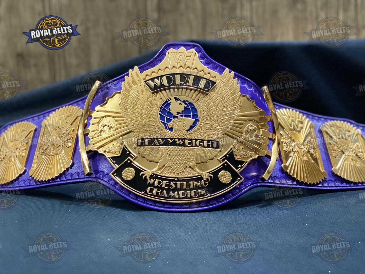 WWF Winged Eagle Championship Title Belt ornate CNC side plates with bold WWF logo centerpiece Manufacture by Royal Belts