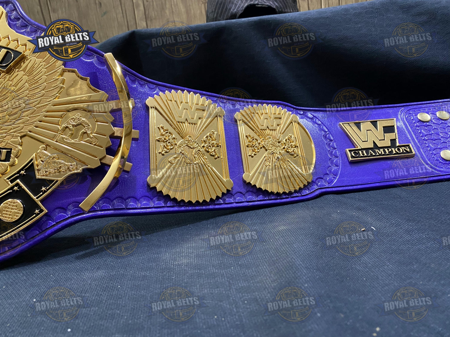 Winged Eagle Championship Title Belt classic black leather strap with glossy gold CNC accents