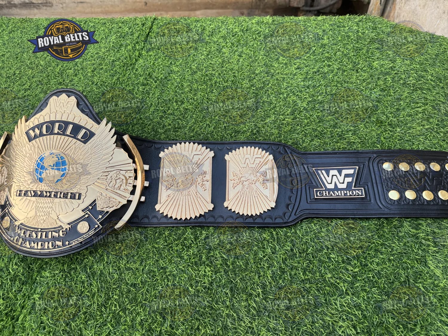 WWF Winged Eagle Championship Title Belt detailed side plates with ornate hand sculpted eagle motifs