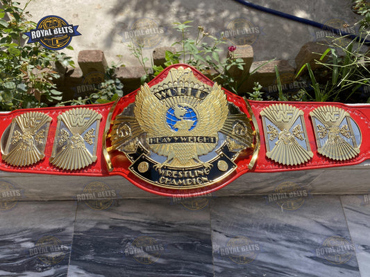 WWF Winged Eagle Championship Title Belt CNC HD gold center plate with red stitched leather strap Manufacture by Royal Belts