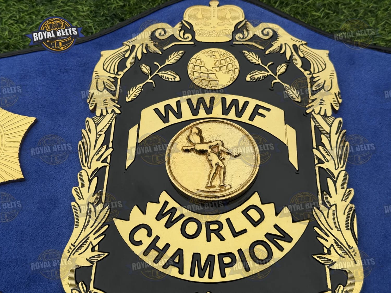 WWWF World Heavyweight Championship Title Belt flexible stitched leather strap with glossy gold plates