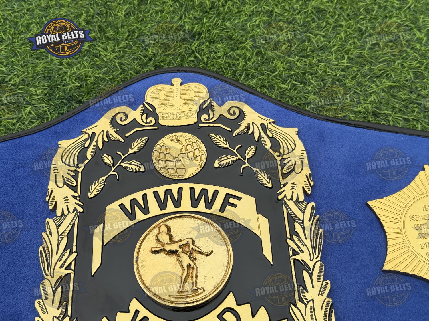 WWWF World Heavyweight Championship Title Belt layered center plate with detailed CNC side plates