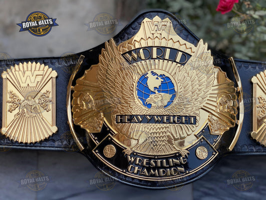 Winged Eagle Championship Title Belt HD CNC gold center plate with black stitched leather strap Crafted by Royal Belts