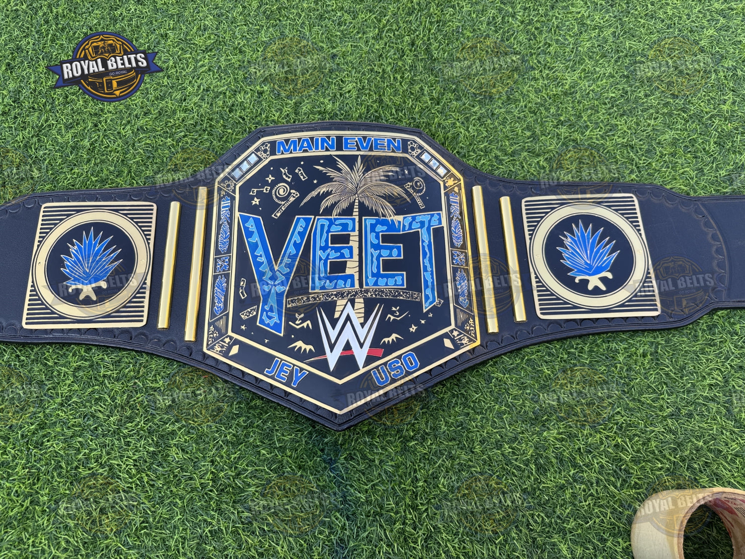 YEET Heavyweight Wrestling Championship Title Belt HD CNC gold center plate with black stitched leather strap Crafted by Royal Belts