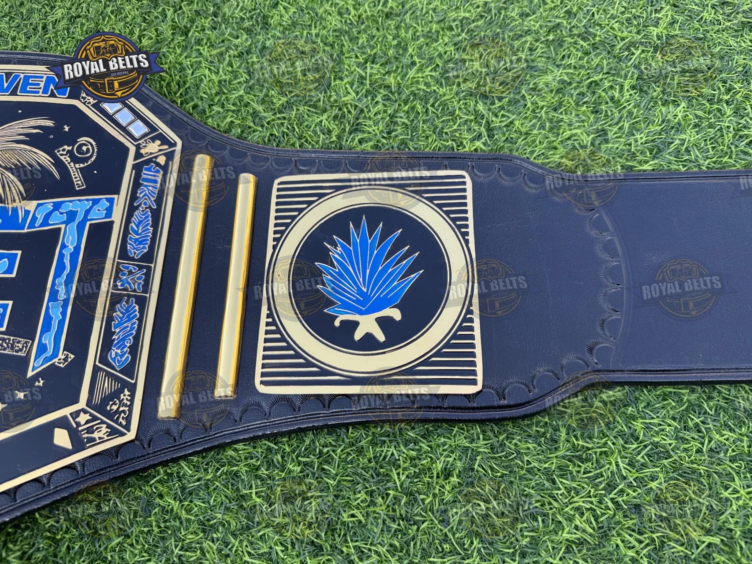 YEET Heavyweight Wrestling Championship Title Belt solid gold tone plates with stitched rear leather