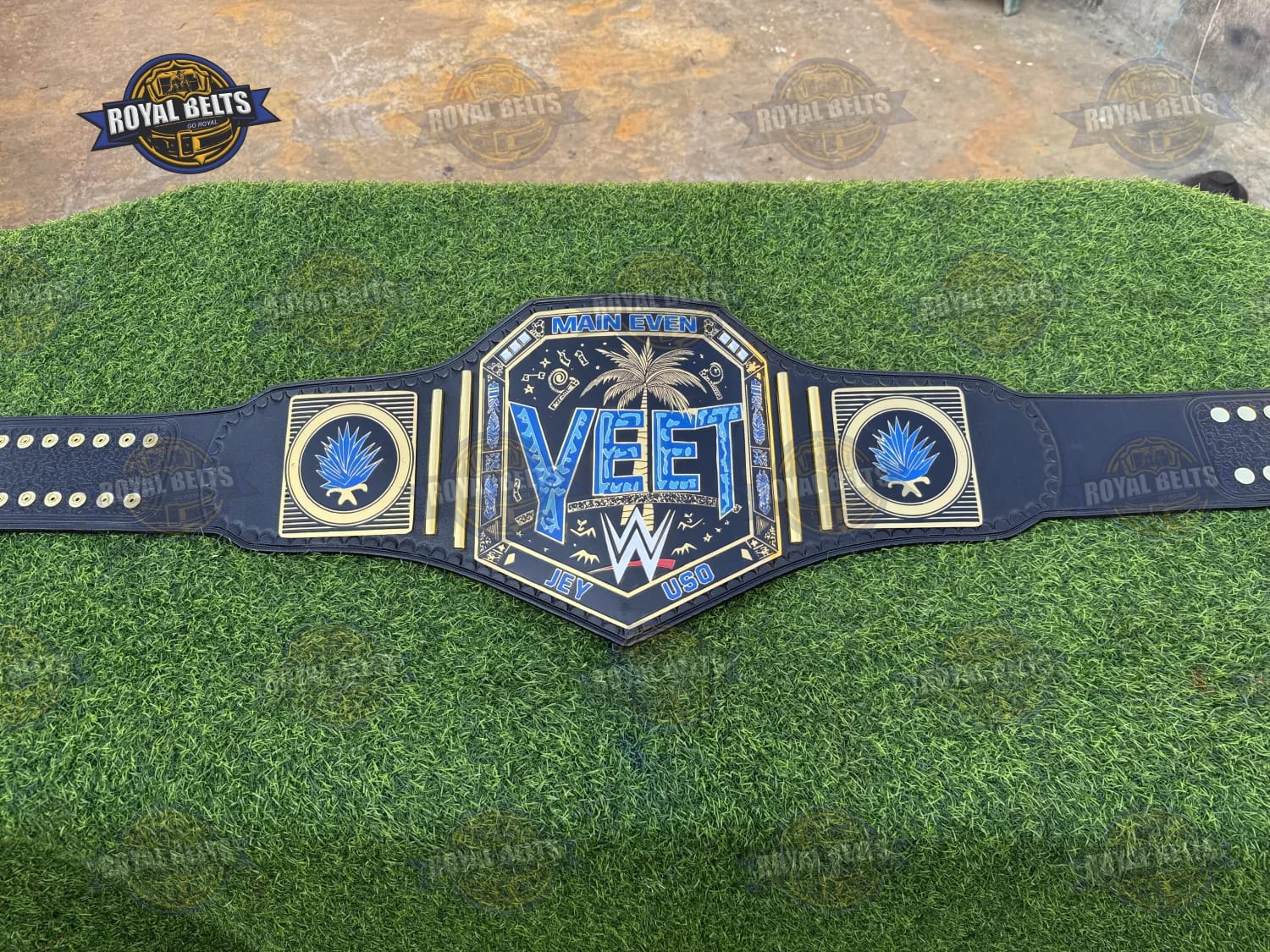 YEET Heavyweight Wrestling Championship Title Belt HD CNC engraved YEET logo with polished gold finish Crafted by Royal Belts