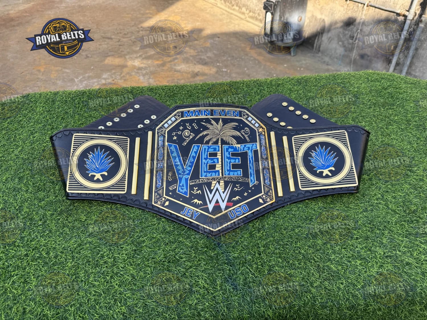 YEET Heavyweight Wrestling Championship Title Belt raised lettering with thick cowhide leather strap