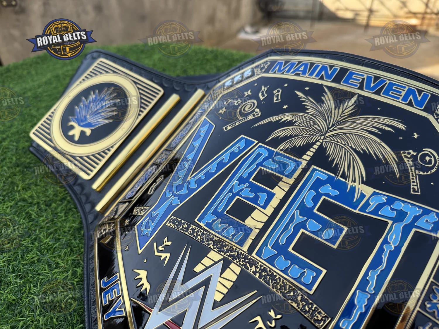 YEET Heavyweight Wrestling Championship Title Belt stitched leather strap with high gloss gold plates