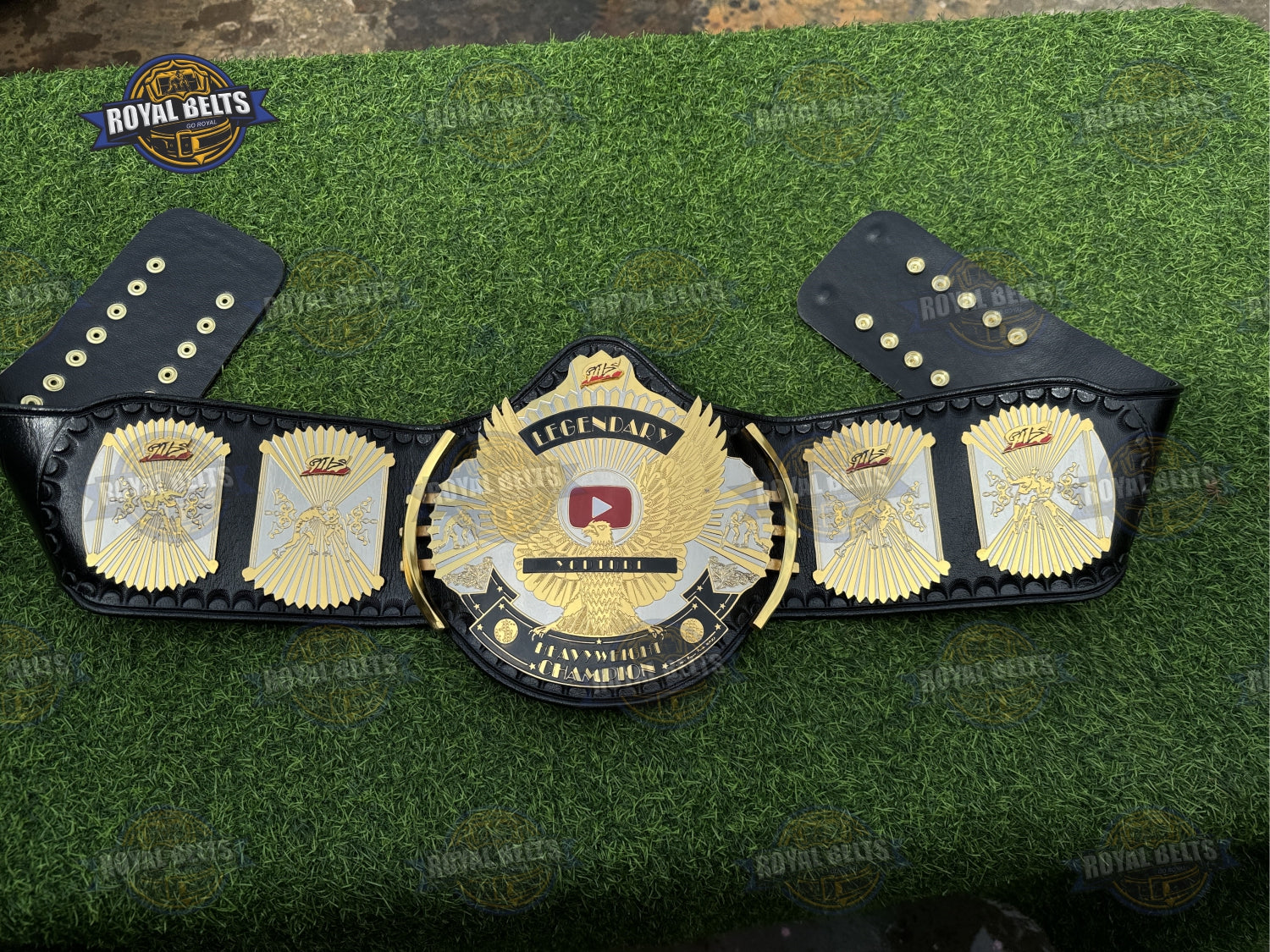 YouTube championship title belt custom design with detailed metal plates Made by Royal Belts